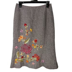 Harold's Sz 4 Wool Blend Fit & Flare Line Skirt Embroidered Flowers Old Money